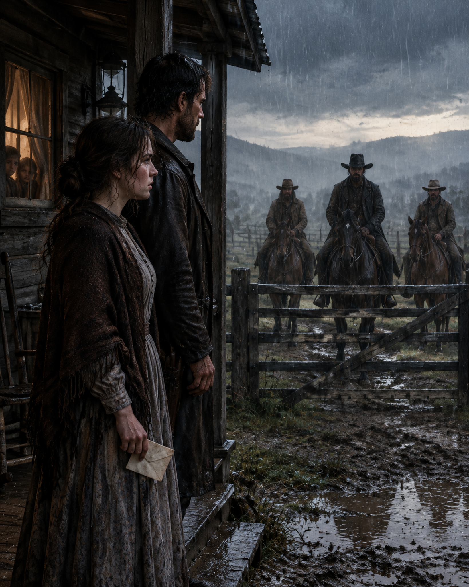 “May We Sleep in Your Barn?” the Soaked Widow Begged the Lonely Colorado Rancher—But He Refused, Opened His House Instead, and Gave Her Two Children Shelter, Never Knowing Three Armed Men Were Following Them or That Protecting This Family Would Force Him to Face the Past He Had Buried
